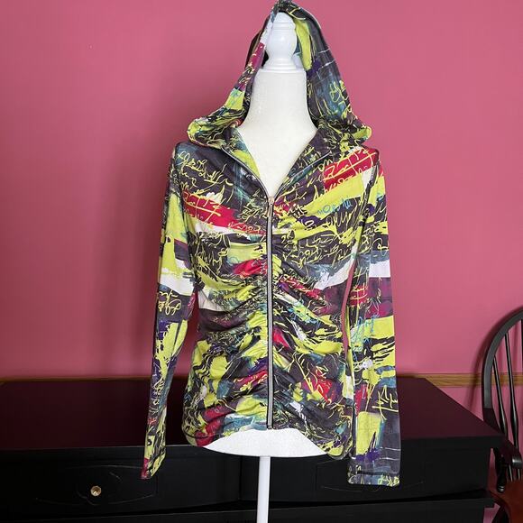 Sno skins Microfiber Graffiti Print Hoodie Zip Jacket Womens M - Picture 2 of 8